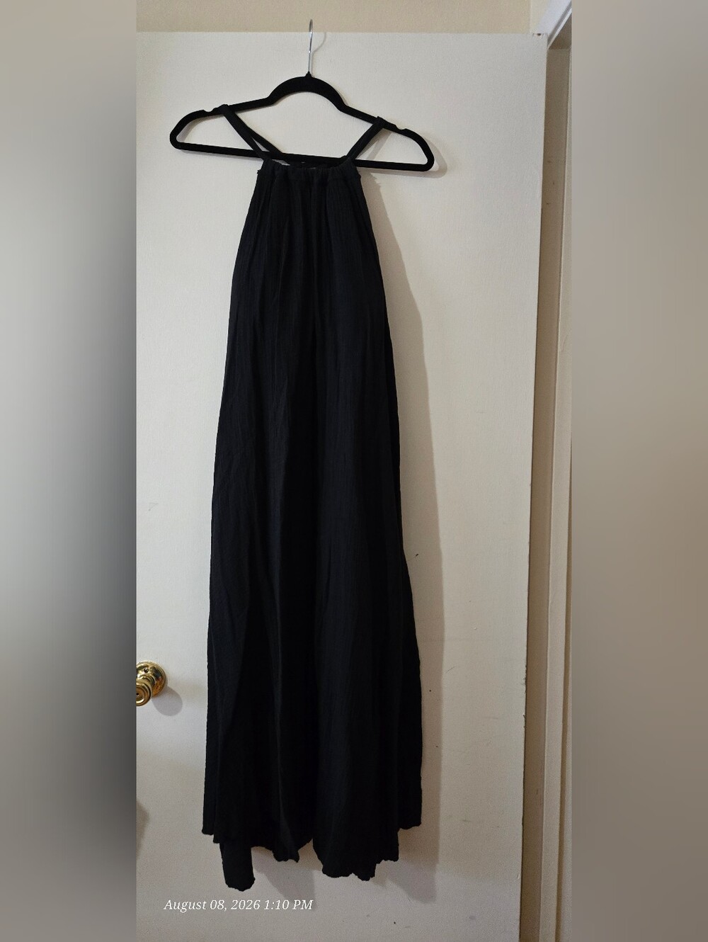 SheBird Black Halter Maxi Dress With Built In Bra And Flowing Silhouette